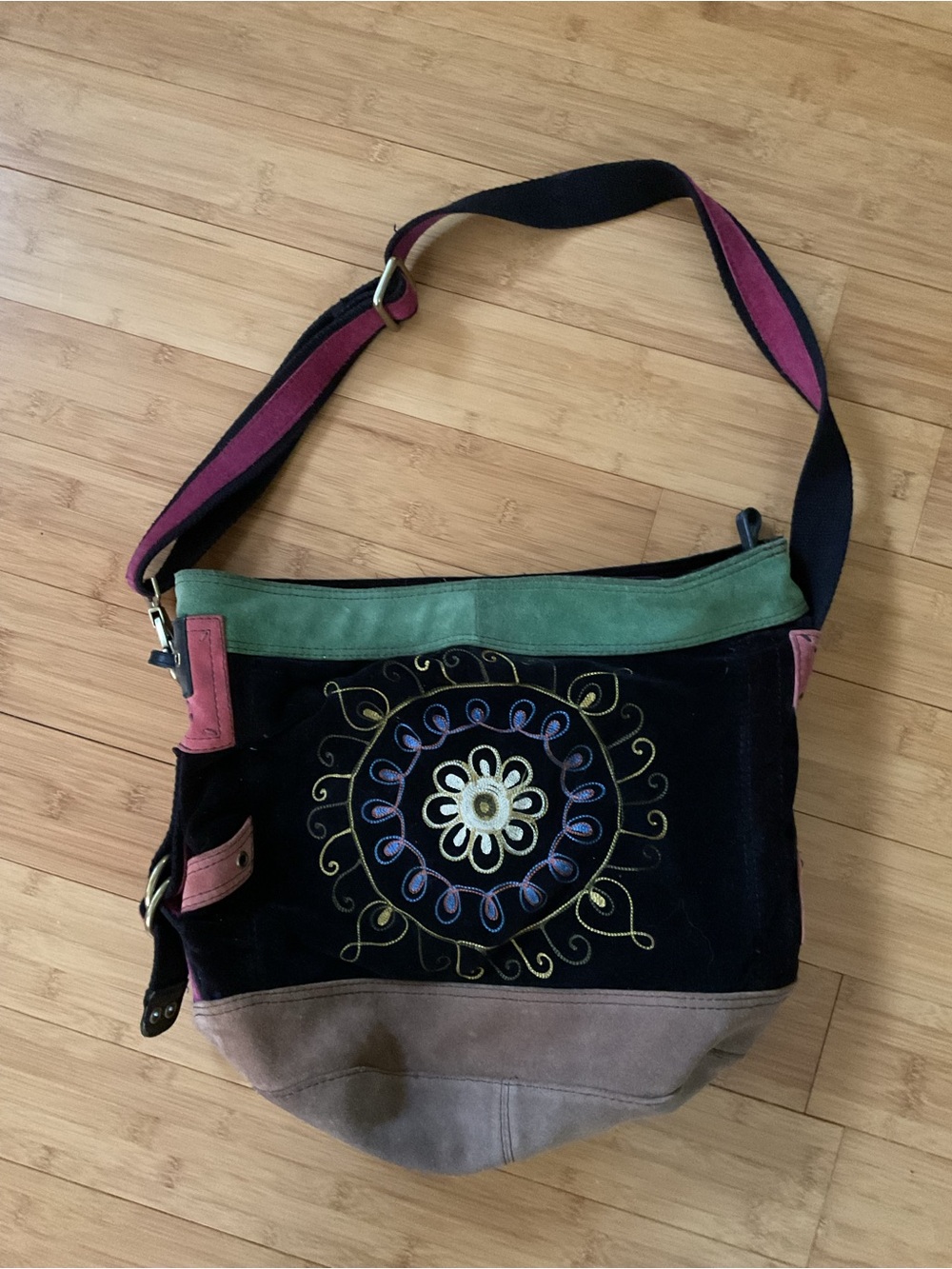 Large Boho Embroidered Multicolor Crossbody Bag